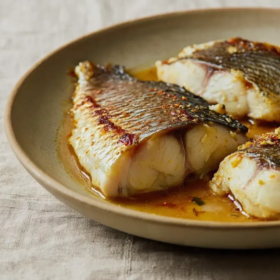 Baked Sea Bass with Vegetables dish