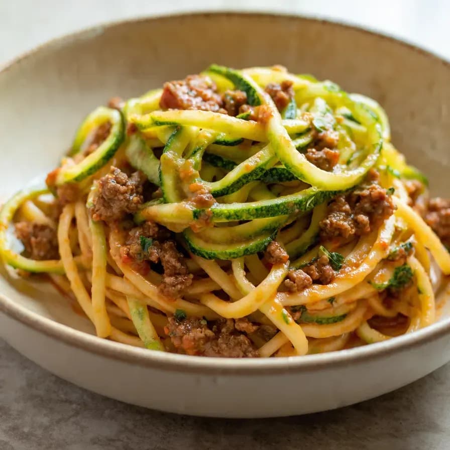 Спагетти из кабачков с фаршем и соусом