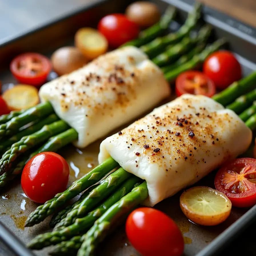 Sea Bass Rolls with Asparagus
