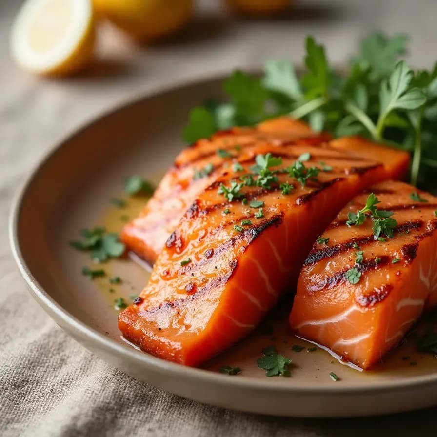 Grilled Salmon with Olive Oil and Garlic