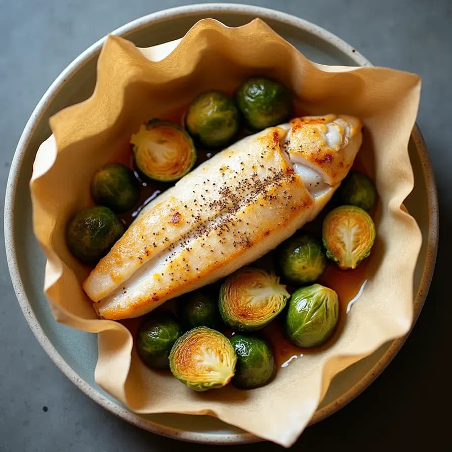 Baked Sea Bass with Brussels Sprouts